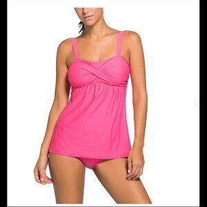NEW Two Piece Tankini Swimsuit Hot Pink Womens XL